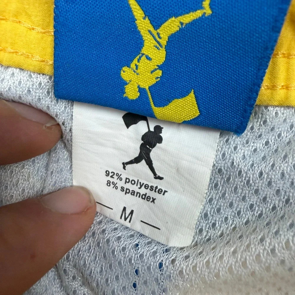Baseballism Hot Dog Print Swim Trunks Mens Medium Blue Yellow Board Shorts